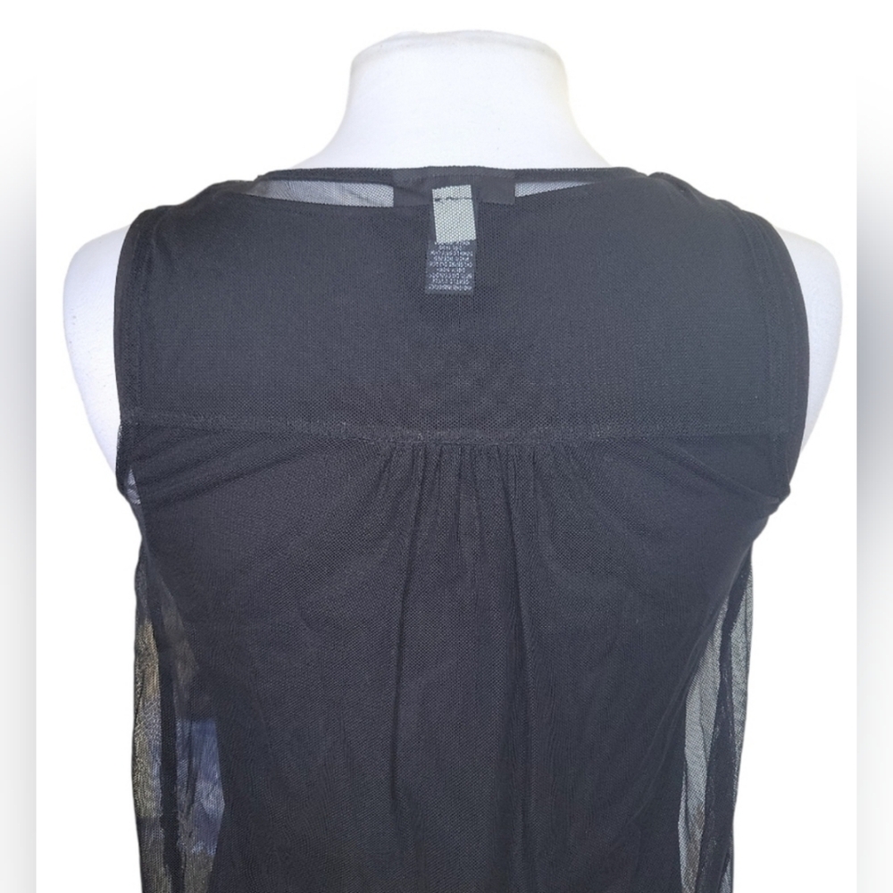 Alfani Sheer Black Layered Tank Top with White Embroidery Sz S/P - Picture 5 of 9